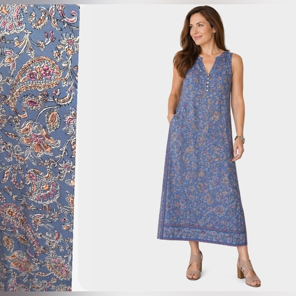 J. Jill Dresses & Skirts - J. Jill, NWT Border Print Maxi Sleeveless Blue Floral Dress, Size M